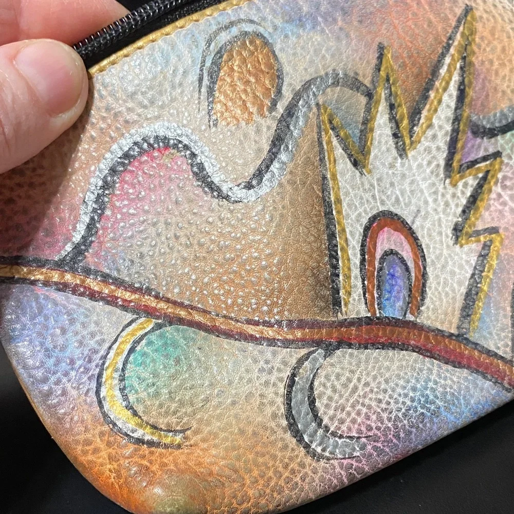Vintage Sova hand painted Colorful Abstract Patterned makeup signed bag